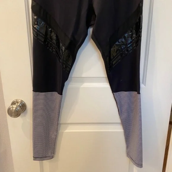 Nylora high rise Black leather stripe and Gray and white stripe workout Leggings